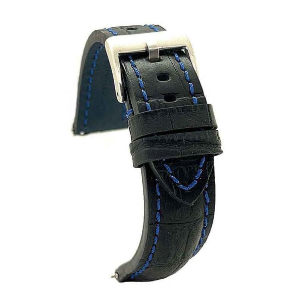 Kožni kaiš Diloy 20mm DIL395.52 Crni sa plavim štepom