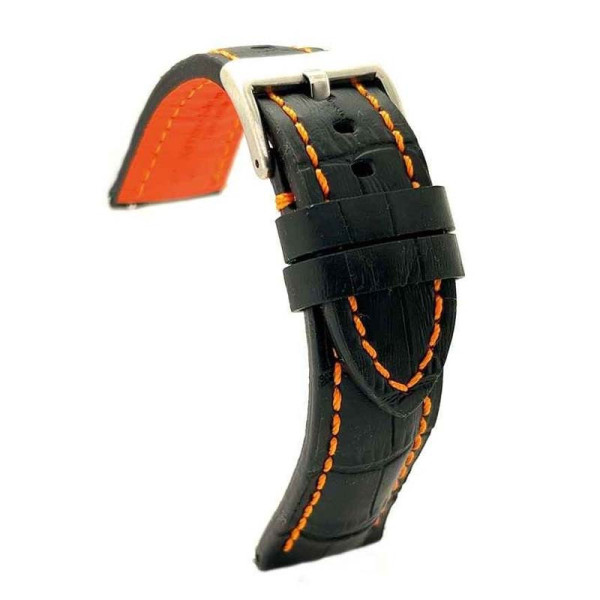 Kožni kaiš Diloy 20mm DIL395.56 Crni sa narandžastim štepom