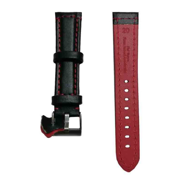 Kožni kaiš Diloy 20mm DIL393.1.6 Crni sa crvenim štepom